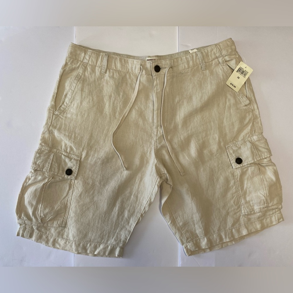 Lucky brand Men's Cargo Shorts 100% linen cream size 36